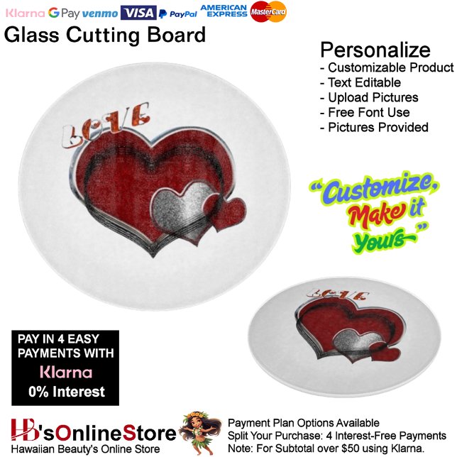 Tabla De Cortar Tablero de corte (Love Heart White Cooking Kitchen Glass Cutting Board.)