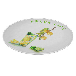Tabla De Cortar Tablero de corte de bebida de limón fresco - Texto