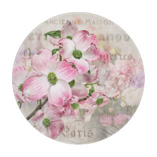 Tabla De Cortar Tablero de corte de flores de dogwood rosa vintage