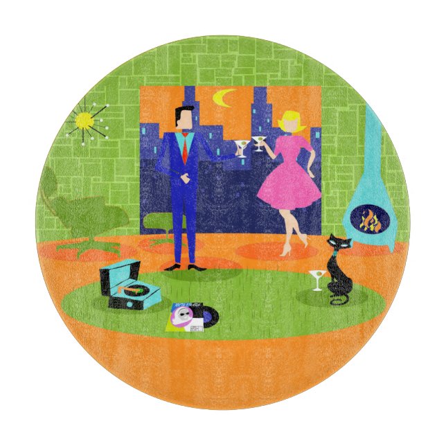 Tabla De Cortar Tablero de corte de parejas retro romántico (Anverso)