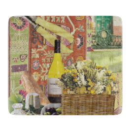 Tabla De Cortar Tablero de corte de vidrio con vino y aceitunas