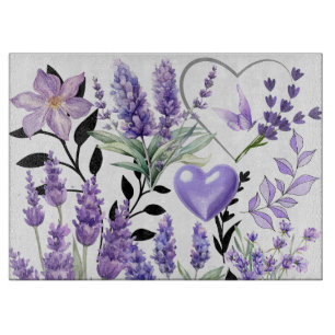 Tabla De Cortar Tablero de corte de vidrio de amor de lavanda