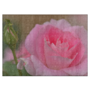 Tabla De Cortar Tablero de corte de vidrio de flor rosa