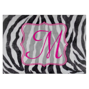 Tabla De Cortar Tablero de corte de vidrio de monograma de zebra S