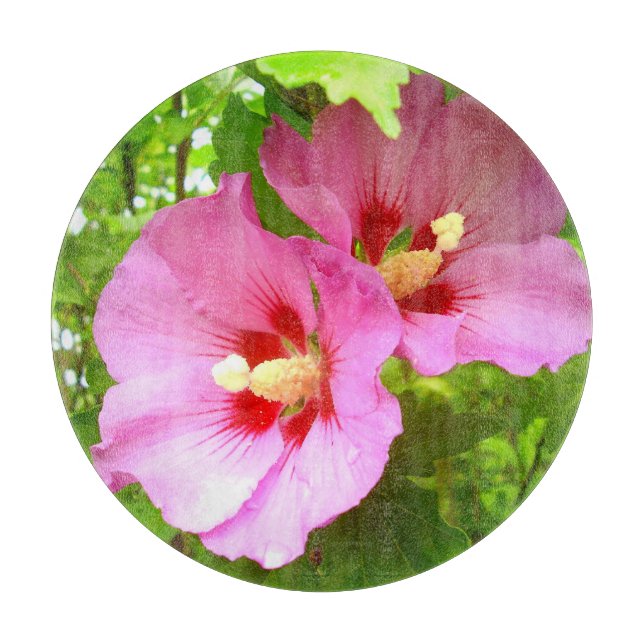 Tabla De Cortar Tablero de corte de vidrio rosado Hibiscus (Anverso)