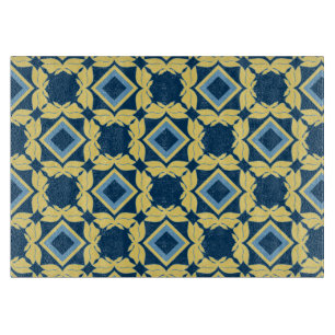 Tabla De Cortar Tablero de corte geométrico de crema y azul vintag