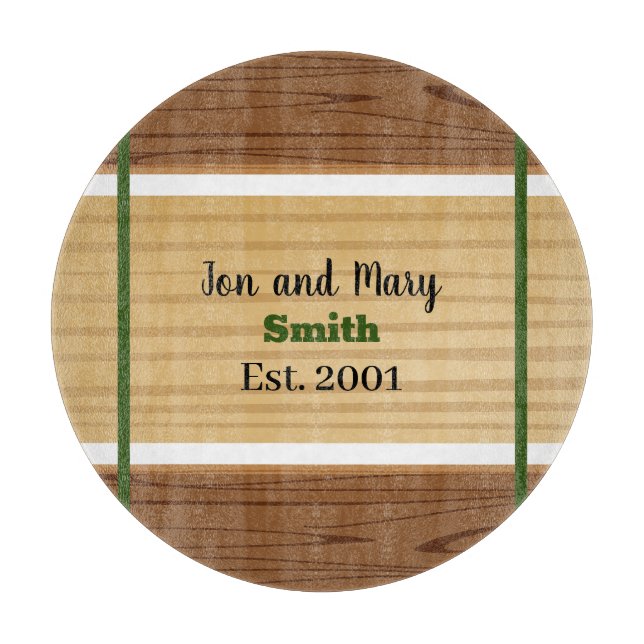 Tabla De Cortar Tablero de rayas verdes y cartón de madera. (Anverso)