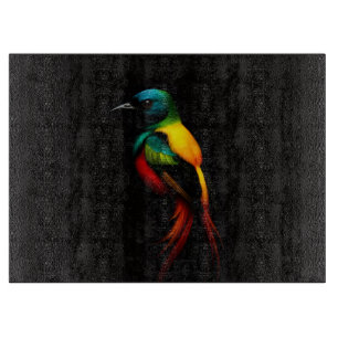 Tabla De Cortar Tablero de vidrio Black 4 Luxe Arcoíris Pájaro Tro
