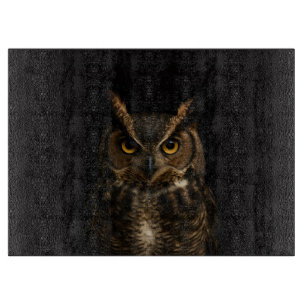 Tabla De Cortar Tablero de vidrio Black 4 Luxe Búho de ojos dorado