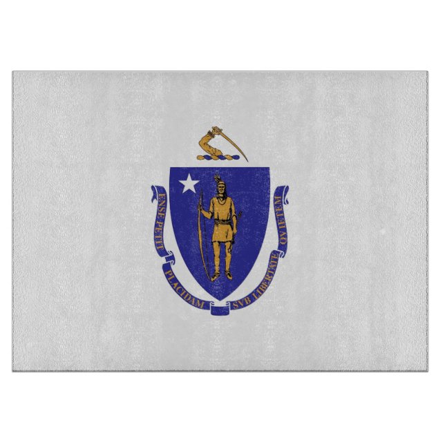 Tabla De Cortar Tablero de vidrio con bandera de Massachusetts EE. (Anverso)