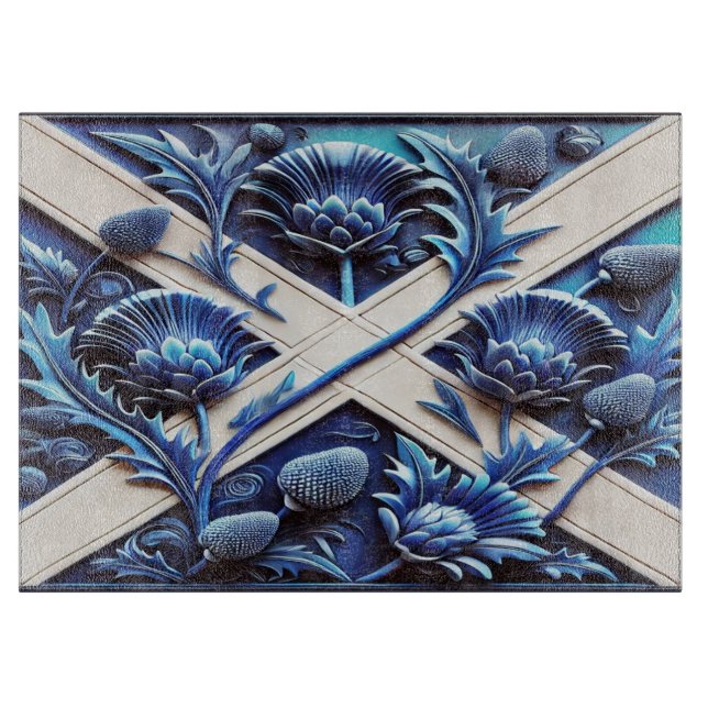 Tabla De Cortar Tablero de vidrio con diseño de fragmentos escoces (Anverso)