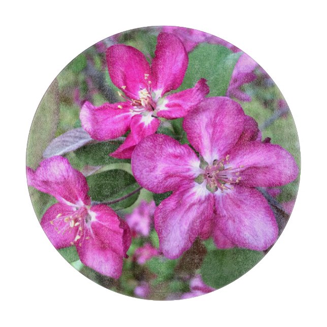 Tabla De Cortar Tablero redondo de flores de primavera rosada (Anverso)