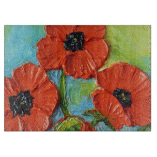 Tabla De Cortar Tablero rojo del corte del vidrio de las amapolas