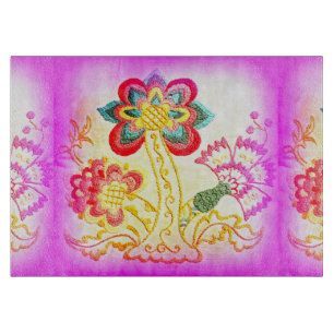 Tabla De Cortar tablero rosado bordado del corte del vidrio de la