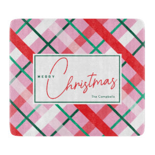 Tabla De Cortar Tablón de cortar de cuadros de Navidad rojo verde