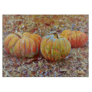 Tabla De Cortar Tablón de corte de vidrio con arte de calabazas pa