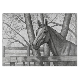 Tabla De Cortar Tablón de corte de vidrio con retrato de caballo