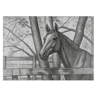 Tabla De Cortar Tablón de corte de vidrio con retrato de caballo