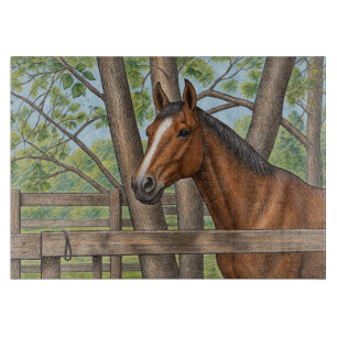 Tabla De Cortar Tablón de corte de vidrio con retrato de caballo