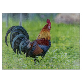 Tabla De Cortar Tablón de corte de vidrio decorativo de gallo para