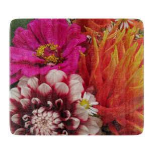 Tabla De Cortar Tablón de corte Vivid Dahlias y Zinnia