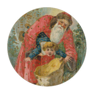Tabla De Cortar Tarjeta de Navidad antigua, Papá Noel, Niño travie