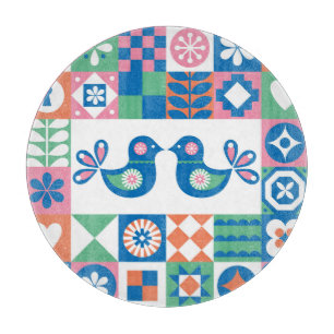 Tabla De Cortar Tarjeta floral folclórica: Diseño escandinavo.