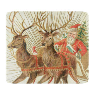 Tabla De Cortar Tarjeta Postal de Navidad Vintage, Santa con Reno