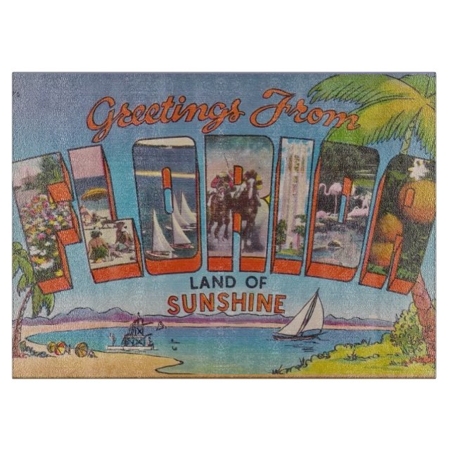 Tabla De Cortar Tarjeta postal retro de Florida (Anverso)