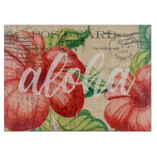 Tabla De Cortar Tarjeta postal vintage de hibisco hawaiano