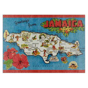 Tabla De Cortar Tarjeta postal vintage mapa de la isla de Jamaica
