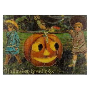Tabla De Cortar Tarjetas de Halloween - Postal antigua de carrete