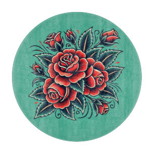 Tabla De Cortar Tattoo Rosas Red Rose Flower Art