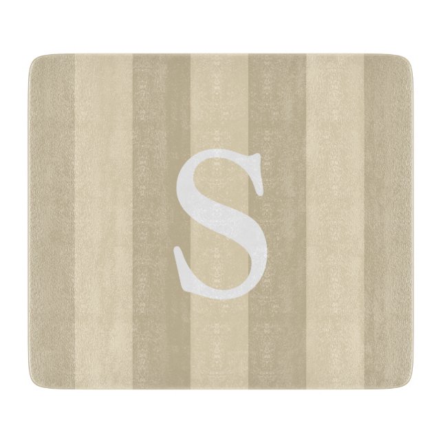 Tabla De Cortar Taupe contemporáneo rayado monogramado (Anverso)