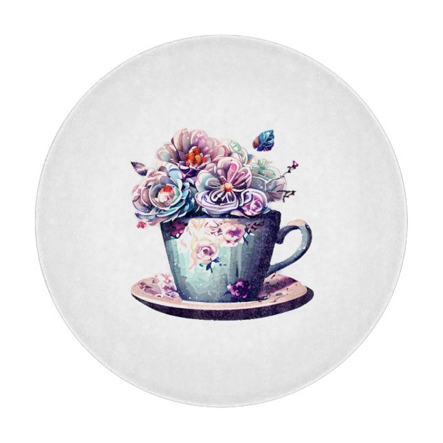 Tabla De Cortar Teacup antiguo con flores de época (Anverso)