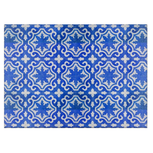 Tabla De Cortar Teja turca en azul y blanco (Anverso)