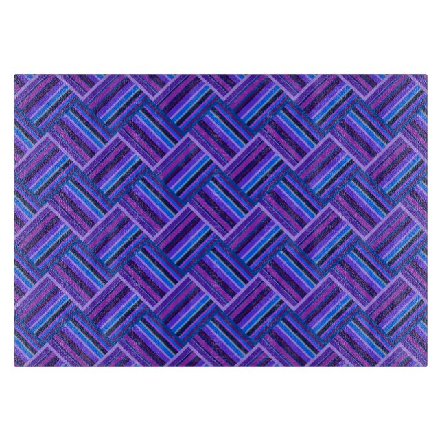 Tabla De Cortar Tejidos de rayas azules y violetas (Anverso)