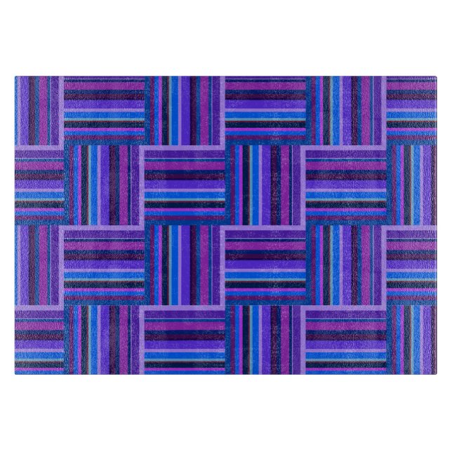 Tabla De Cortar Tejidos de rayas azules y violetas (Anverso)