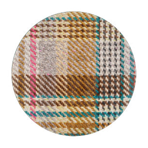 Tabla De Cortar Tela de cuadros marrones, lana escocesa.