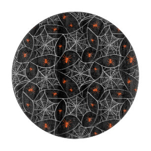 Tabla De Cortar telaraña de Halloween y fondo de arañas.