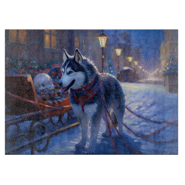 Tabla De Cortar Temporada festiva de los Navidades Husky siberiano (Anverso)