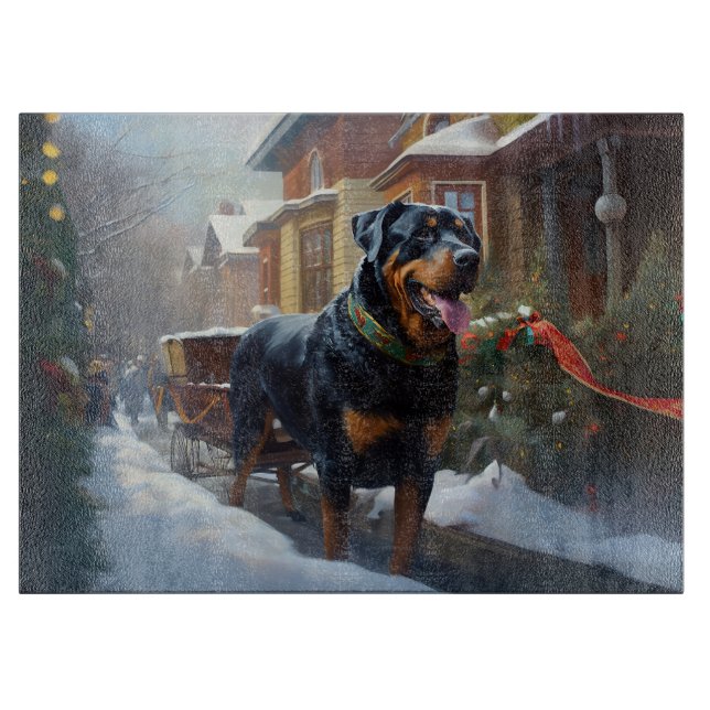 Tabla De Cortar Temporada festiva de los Navidades Rottweiler (Anverso)