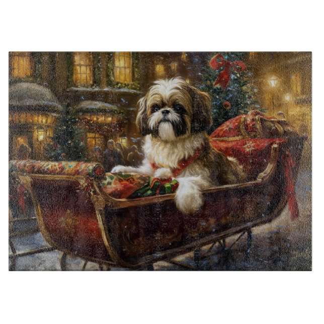 Tabla De Cortar Temporada festiva de los Navidades Shih Tzu (Anverso)