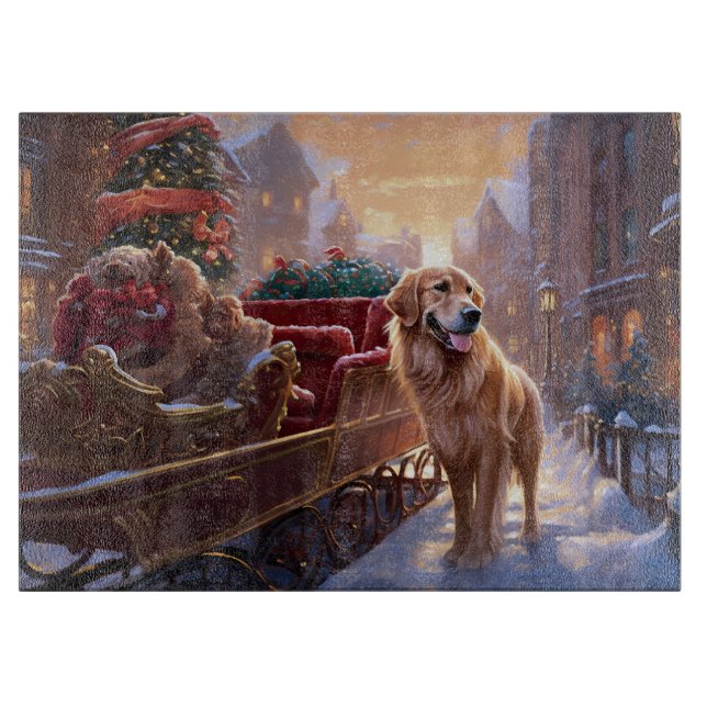 Tabla De Cortar Temporada festiva de Navidades Golden Retriever (Anverso)