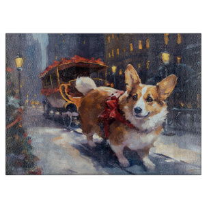 Tabla De Cortar Temporada Navideña Festiva de Corgi