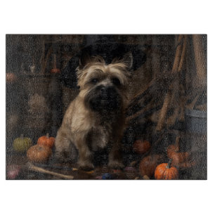 Tabla De Cortar Terrier Cairn Calabazas Halloween Espeluznante