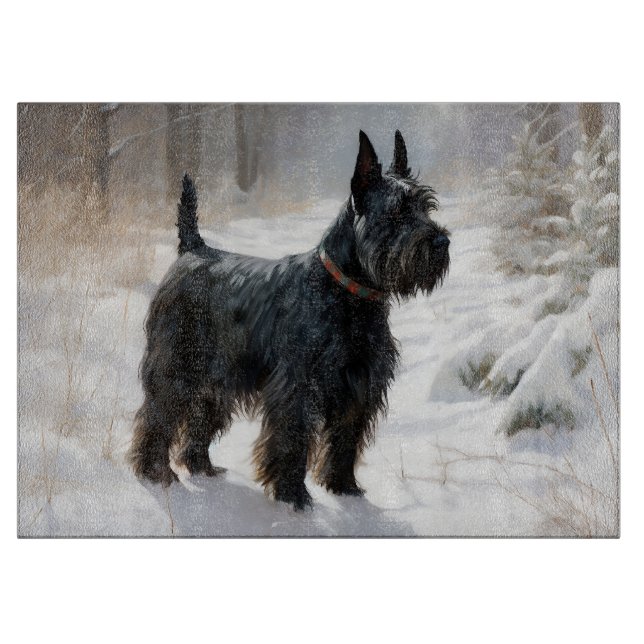 Tabla De Cortar Terrier Escocés Deja que nieve Navidad (Anverso)