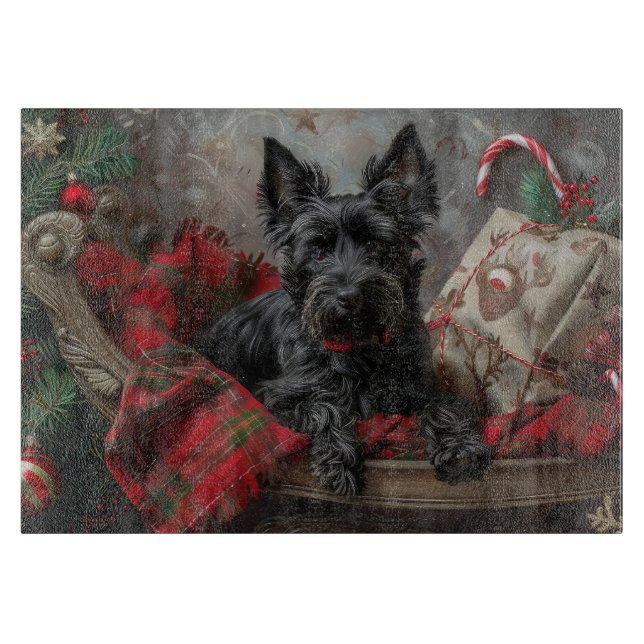 Tabla De Cortar Terrier Escocés Navidad Festiva (Anverso)