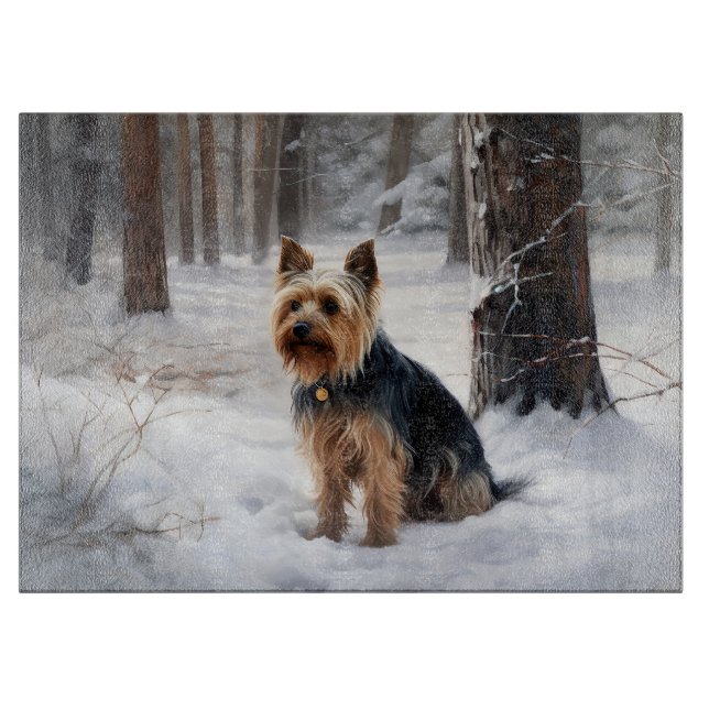 Tabla De Cortar Terrier Sedoso Deja que nieve Navidad  (Anverso)