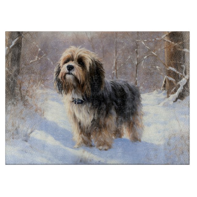 Tabla De Cortar Terrier Tibetano Deja que nieve Navidad (Anverso)